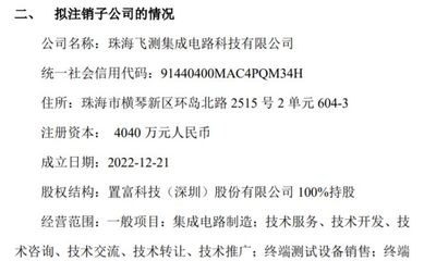 置富科技擬注銷子公司珠海飛測集成電路科技，優(yōu)化業(yè)務布局聚焦核心